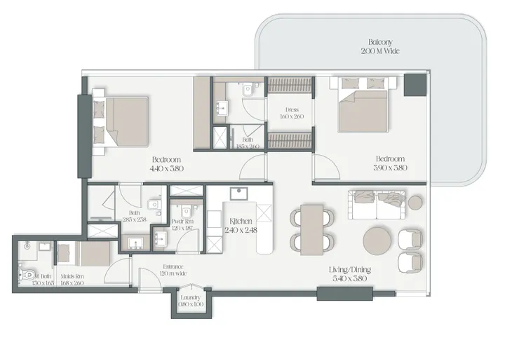 2 BR floor plan