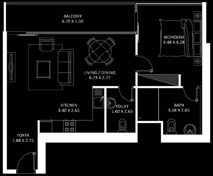 1 BR floor plan