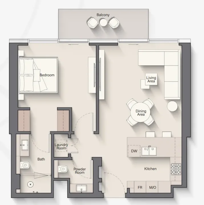 1 BR floor plan