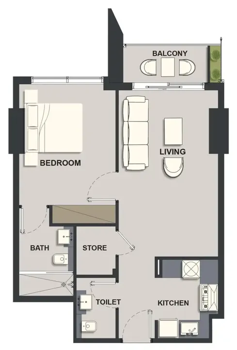 1 BR floor plan