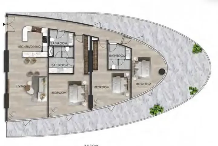 3 BR floor plan