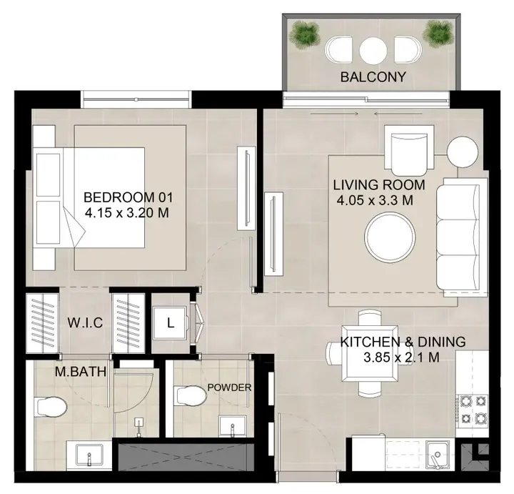 1 BR floor plan
