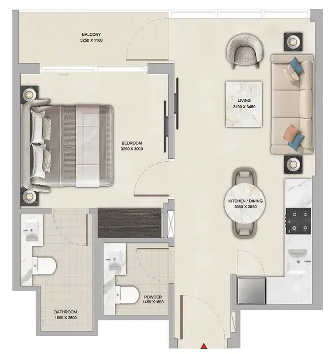 1 BR floor plan