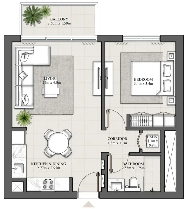 1 BR floor plan