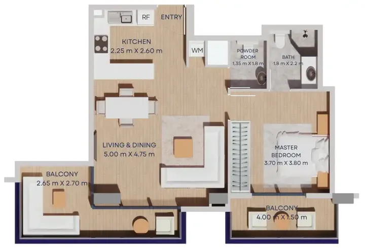 1 BR floor plan