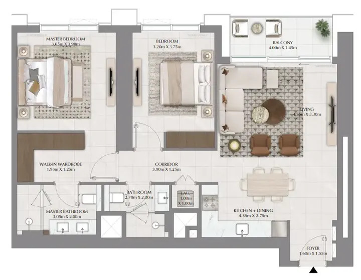 2 BR floor plan