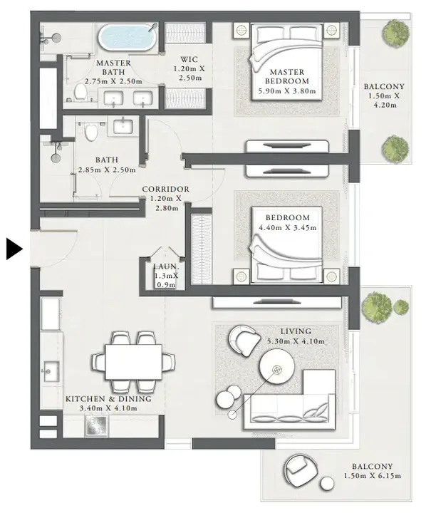 2 BR floor plan