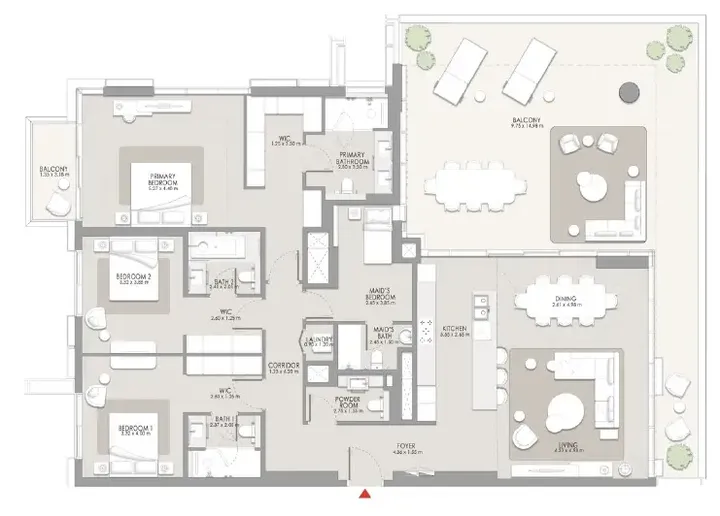 3 BR floor plan