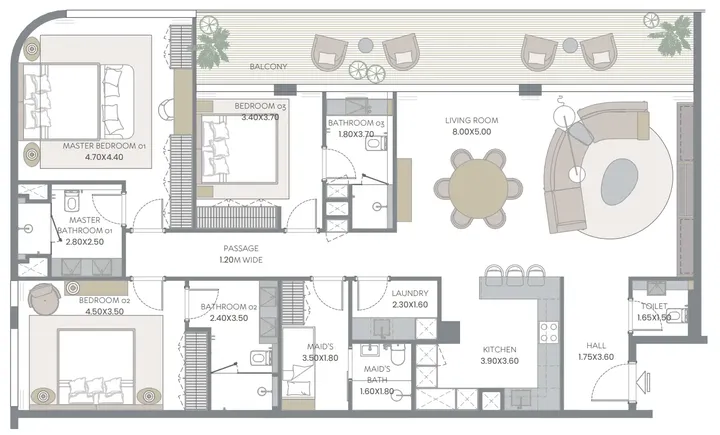 3 BR floor plan