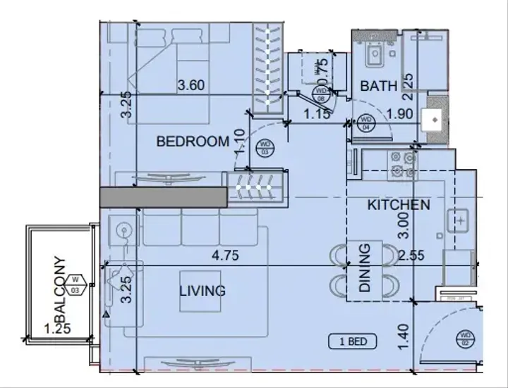 1 BR floor plan