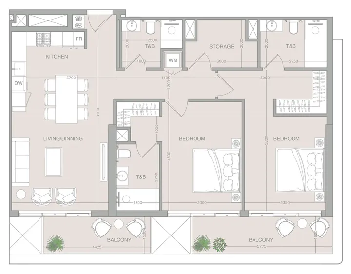 2 BR floor plan