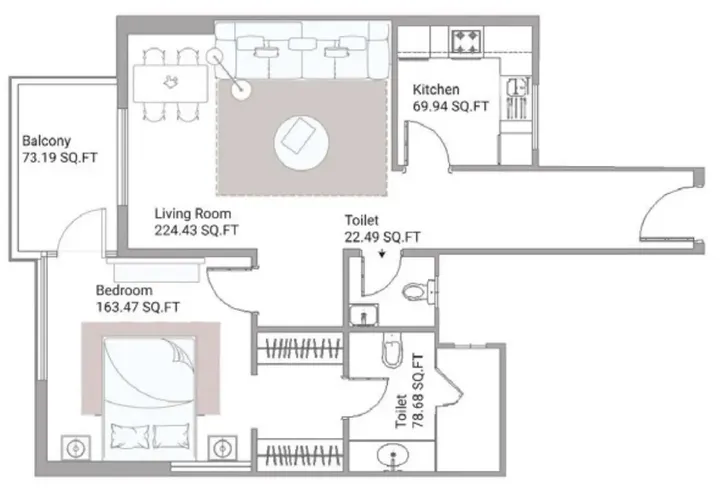 1 BR floor plan