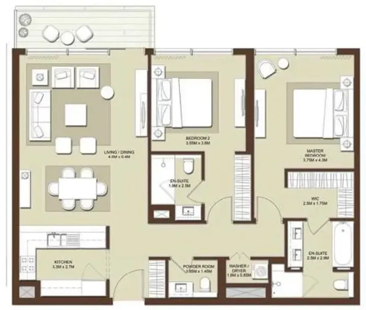 2 BR floor plan