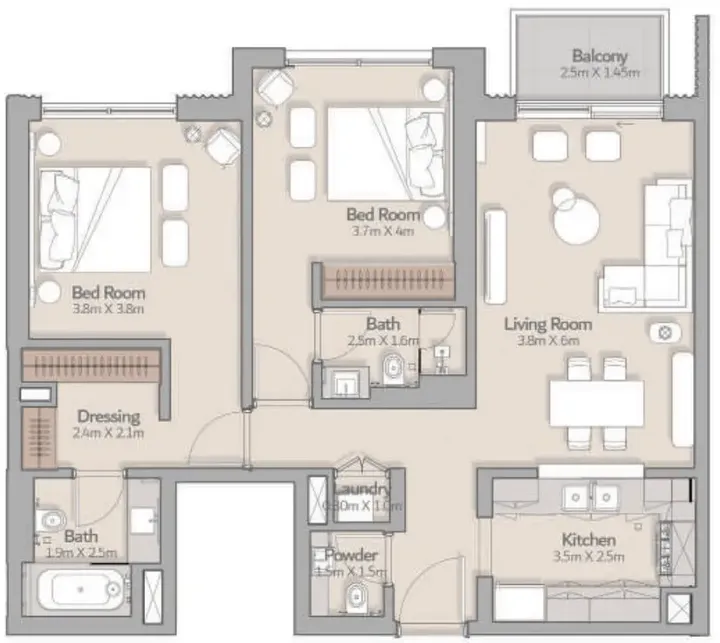 2 BR floor plan