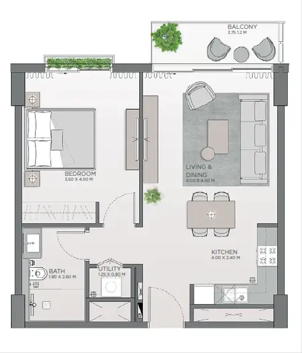 1 BR floor plan