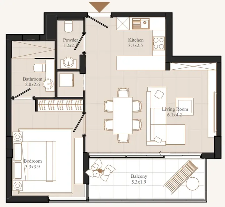 1 BR floor plan