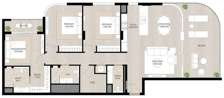 3 BR floor plan