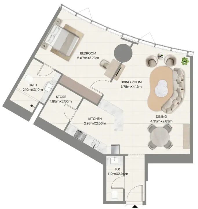 1 BR floor plan