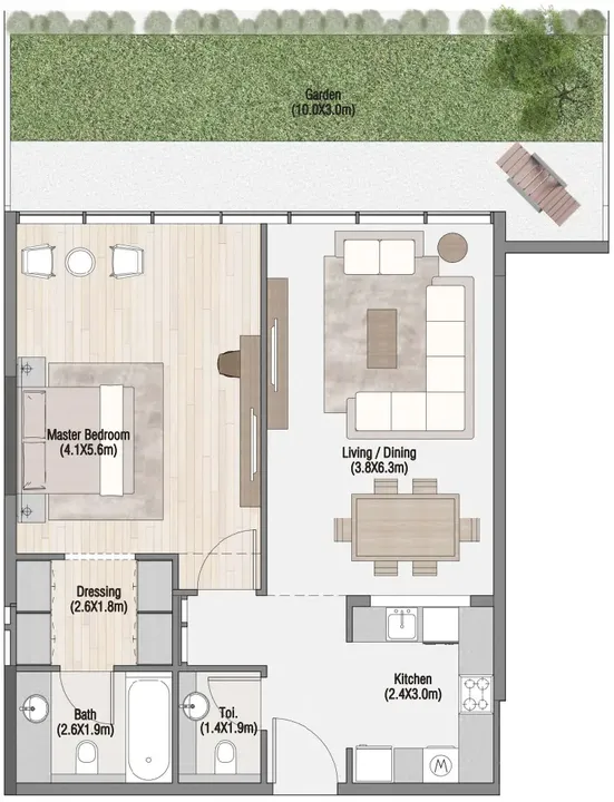 1 BR floor plan