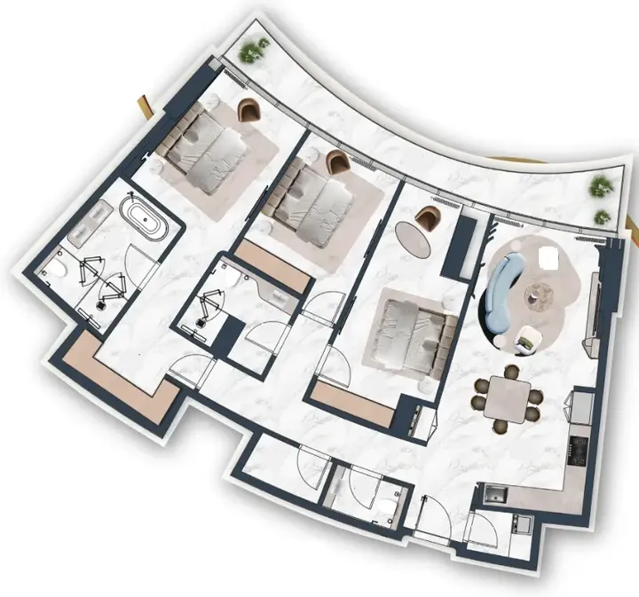 3 BR floor plan