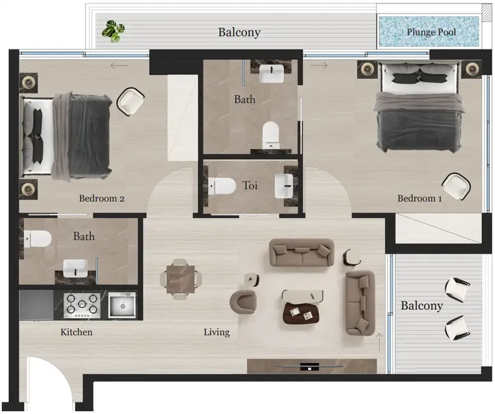 2 BR floor plan