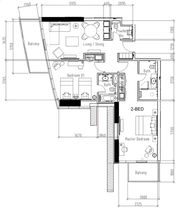 2 BR floor plan