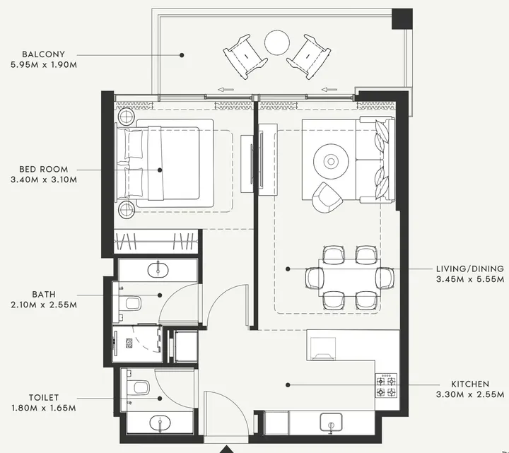 1 BR floor plan