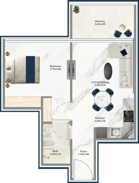 1 BR floor plan