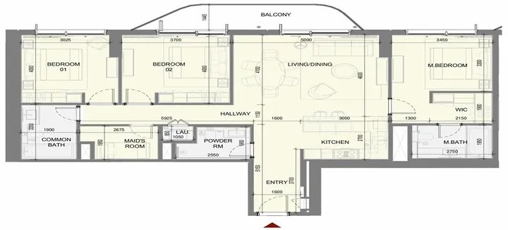 3 BR floor plan