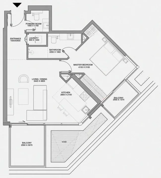 1 BR floor plan