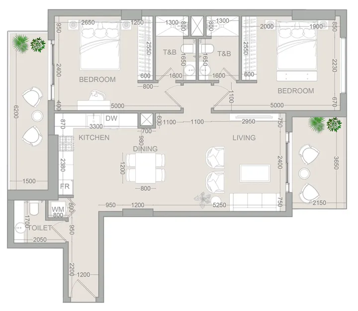 2 BR floor plan