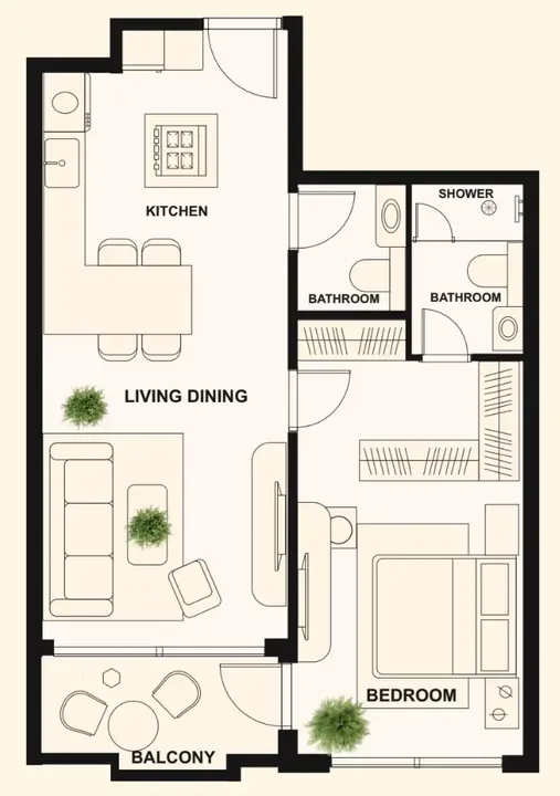 1 BR floor plan