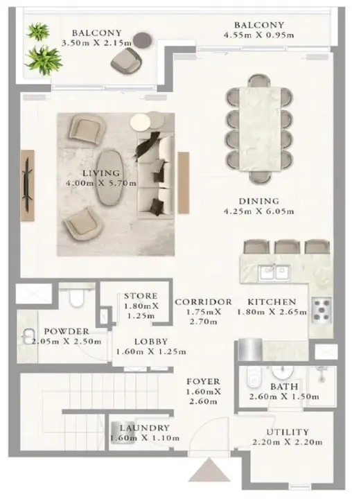 2 BR floor plan