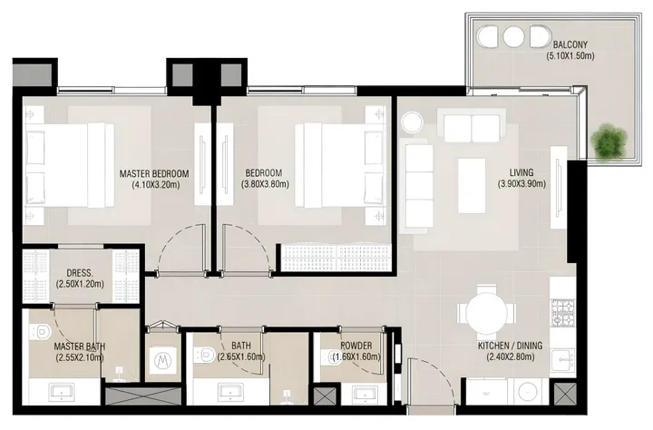 2 BR floor plan