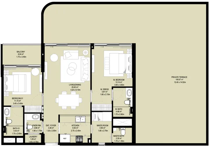 2 BR floor plan