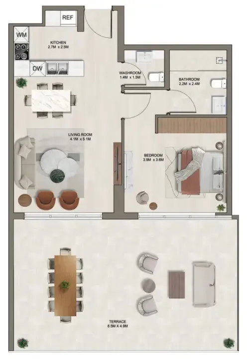 1 BR floor plan