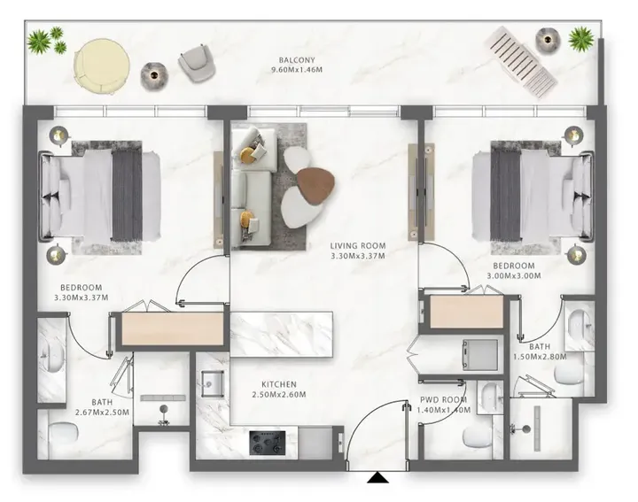 2 BR floor plan
