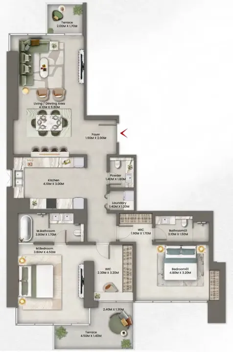 2 BR floor plan