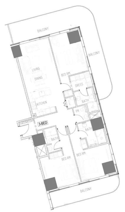 3 BR floor plan
