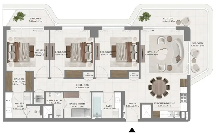 3 BR floor plan
