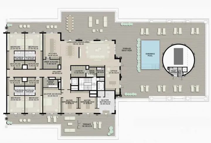 5 BR floor plan
