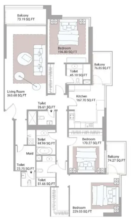 3 BR floor plan