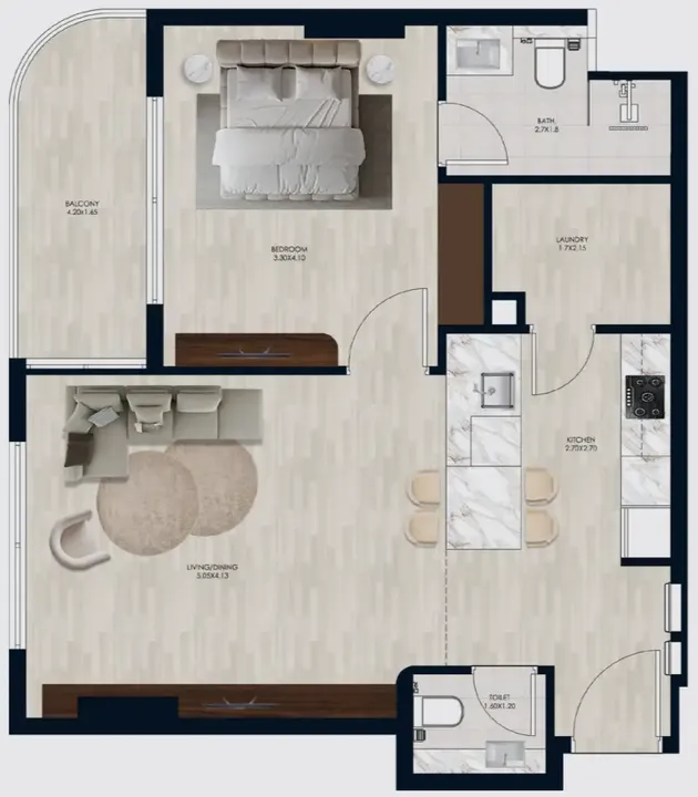 1 BR floor plan