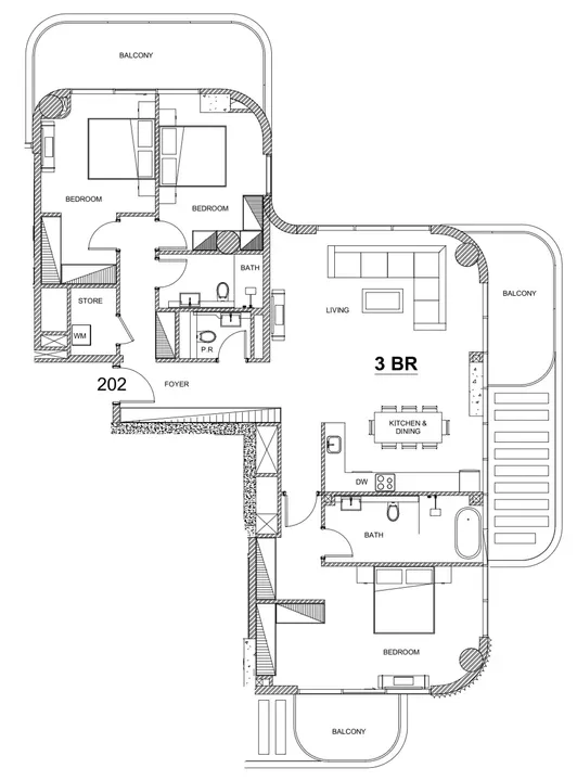 3 BR floor plan