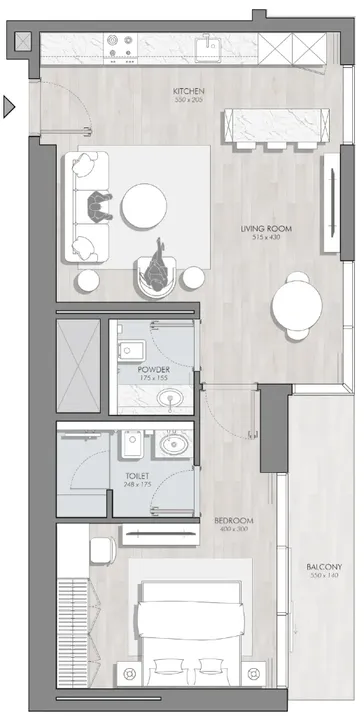 1 BR floor plan