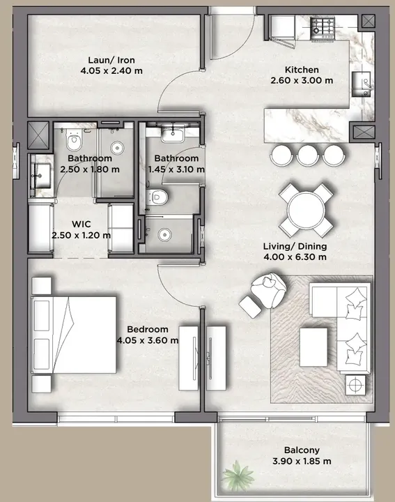 1 BR floor plan