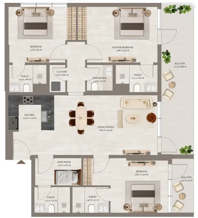 3 BR floor plan
