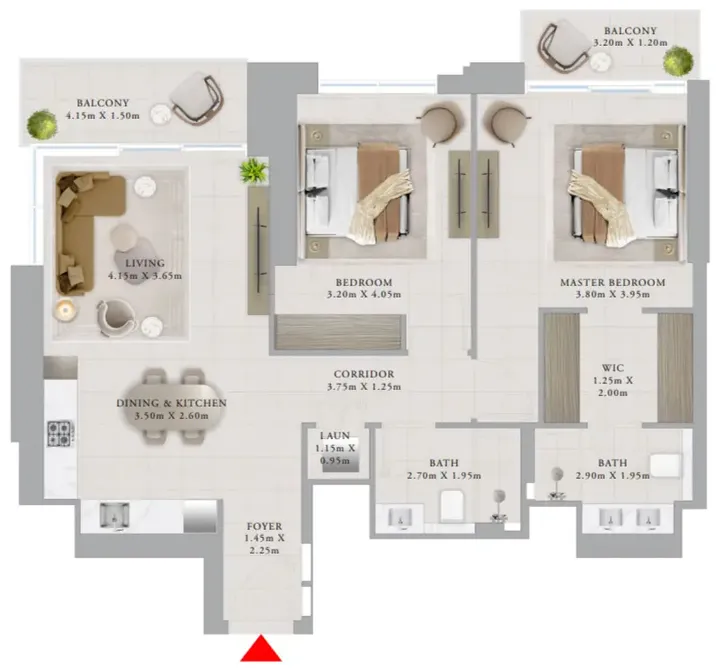 2 BR floor plan