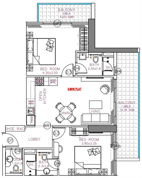 2 BR floor plan