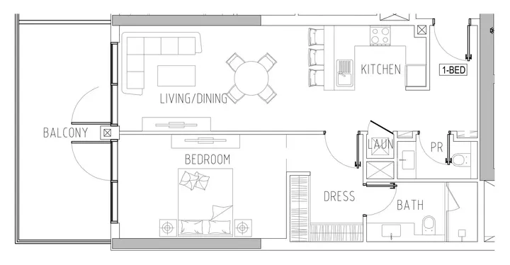 1 BR floor plan